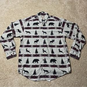 Woolrich Moose Deer Outdoor Tree Forest Aztec Flannel Long Sleeve Button Medium
